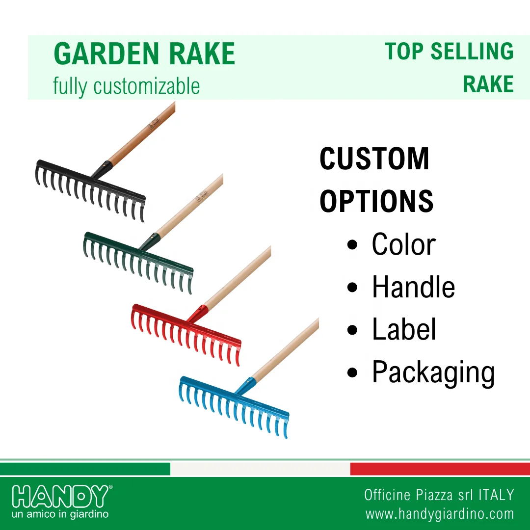 Superior Quality 10 Tine 4mm Italian Steel Landscape Rake for Farming Gardening & Agriculture Wood Handle Made in Italy
