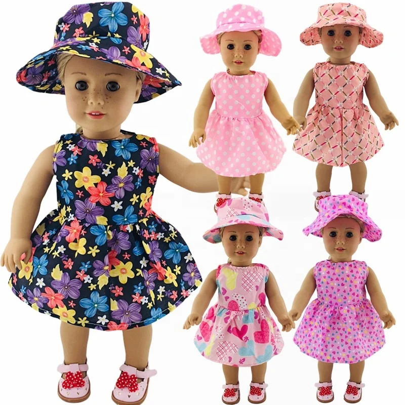 2022  daily different styles doll clothes 18 inch beautiful doll pink dress clothes with hat