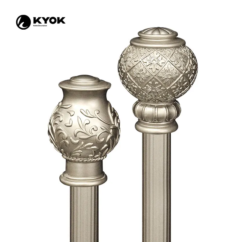 KYOK Grooved Metal Curtain Rods 28 MM Curtain Pipes with Exquisite Finials  Electroplating Surface Treatment For Hotels and Home