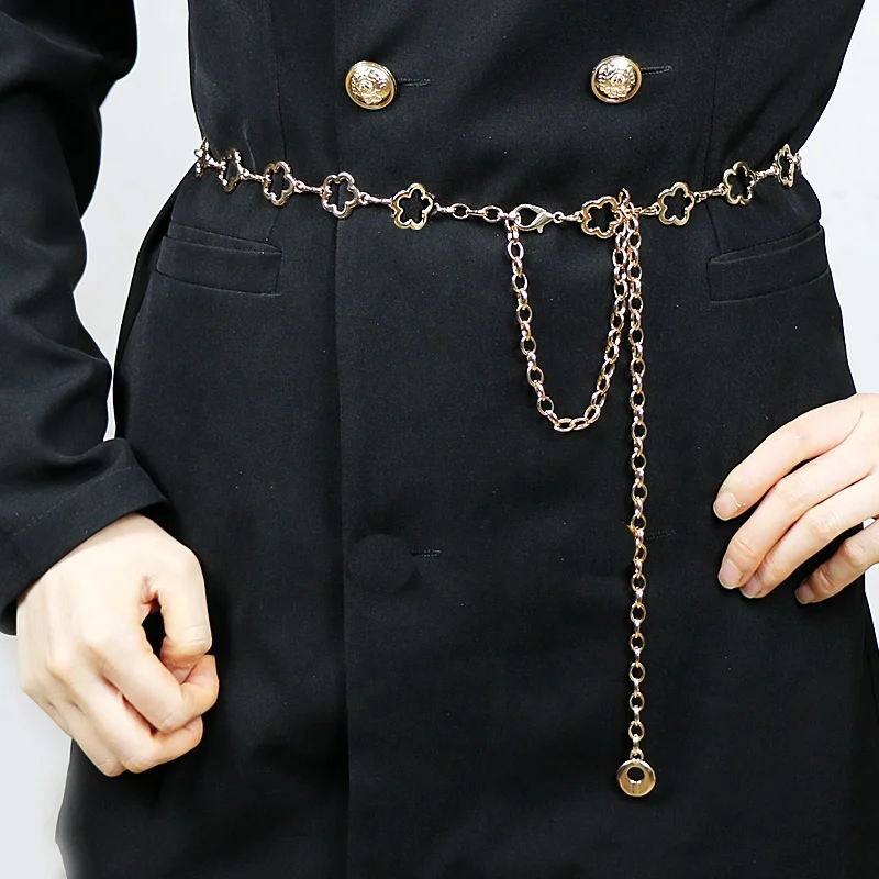 Fashion clothing accessories belt gold-plated hollow flower ladies waist chain