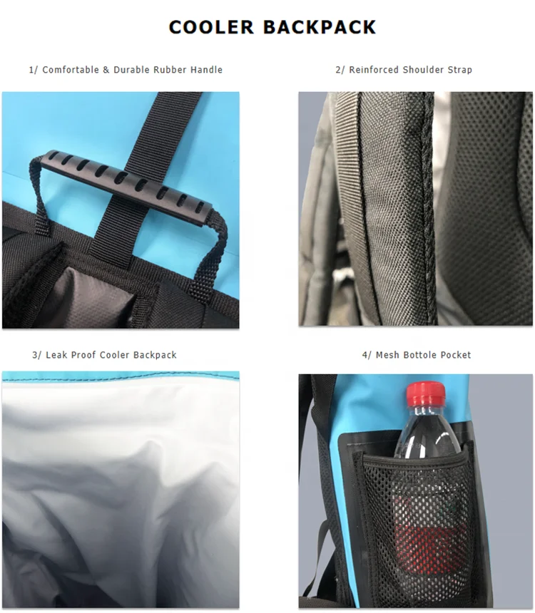 Trendy PVC Cooler Mesh Side Pockets Front Zipper Pocket Roll Top Dry Backpack Soft Insulated Cooler Bag