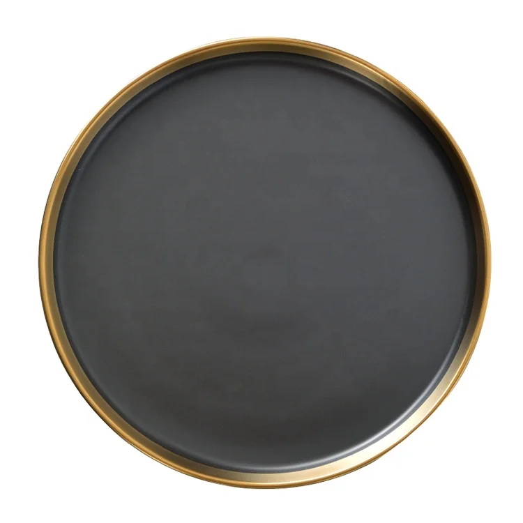 Ceramic round black and white gold rim dinner plate wedding charger plates