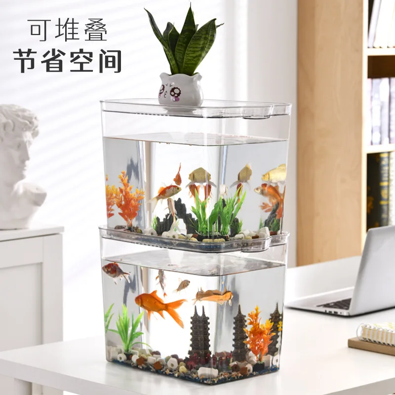 Fish small desktop self-cleaning aquarium free replacement unique clear plastic fish tank  bowl supplier mini lazy fish farming