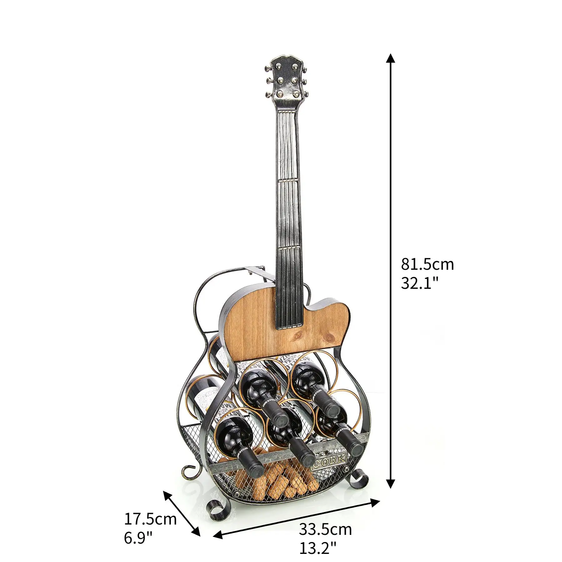 Guitar Shape Free Standing countertop Wine Bottle Holder home decor Metal Wine Rack