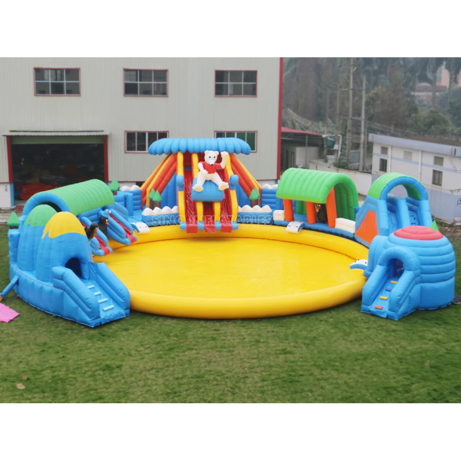 19m Dia. kids N adults inflatable water park on land with factory price for outdoor water activities above ground