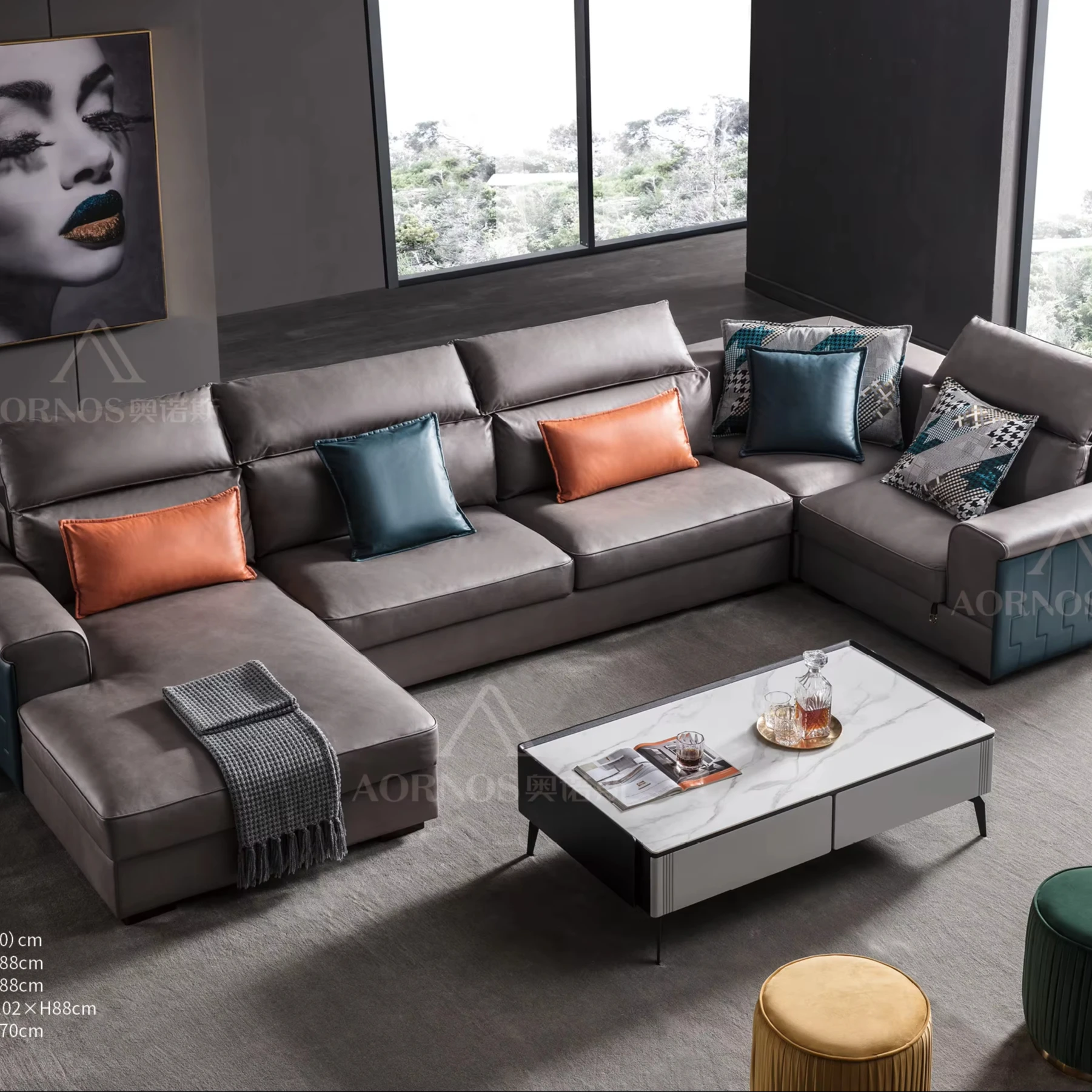 European Latest Artistic Style Long Couch Set for Living Room Apartment or Hotel Use Welcoming Furniture Genre
