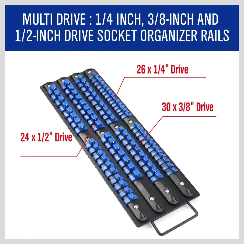 80-Piece Heavy Duty Socket Organizer 1/4-Inch 3/8-Inch 1/2-Inch Premium Quality Socket Holders  ABS Socket Organizer