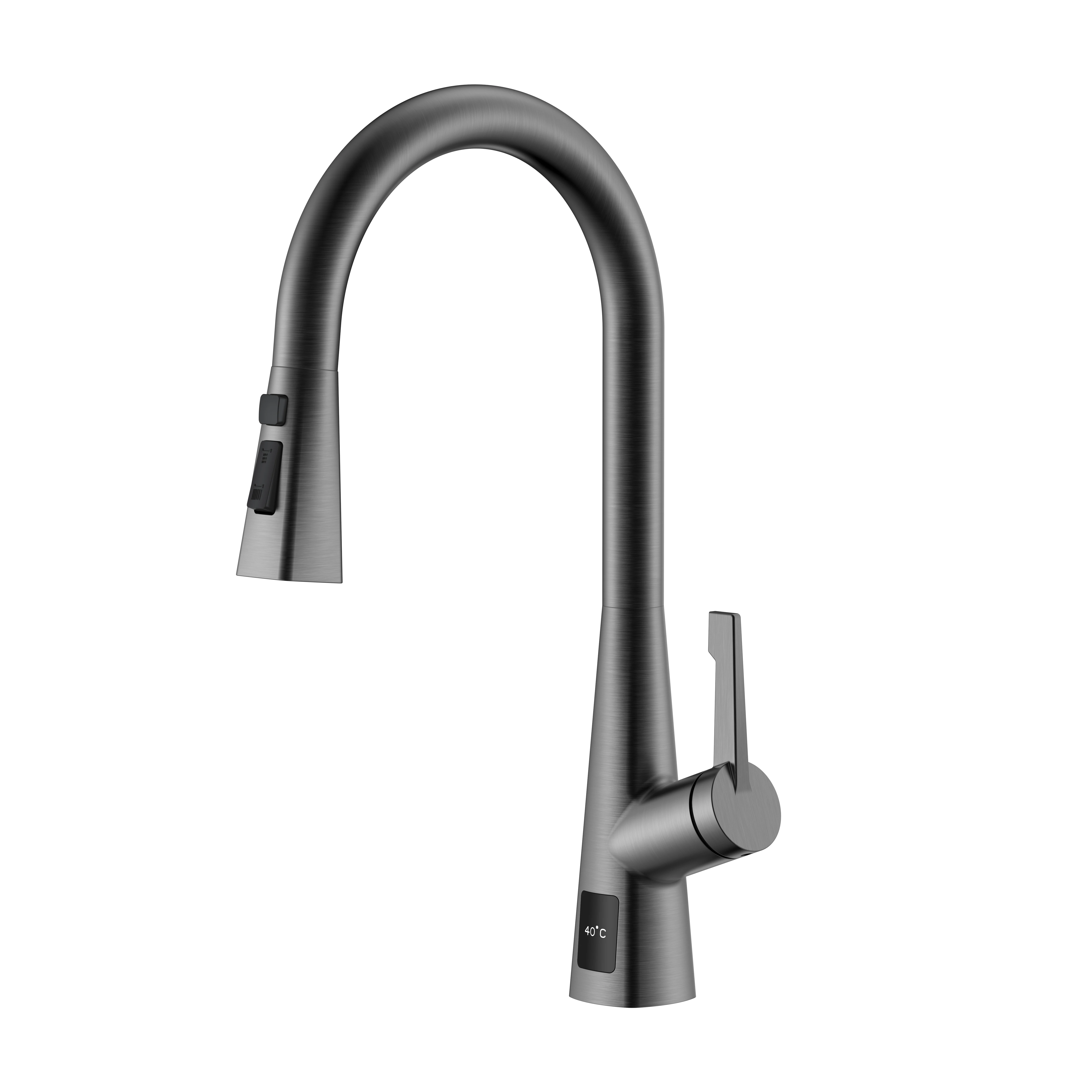 Factory Tap Mixer 304 Stainless Steel 3 Way Spring Pull Down Brushed Nickel Kitchen Faucet With Temperature Digital Display