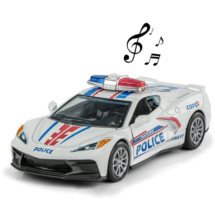 New Trending 1 32 Alloy Pull Back Police Car Metal Open Door Toy Car With Sound And Light Die Cast Car Toys 2ass