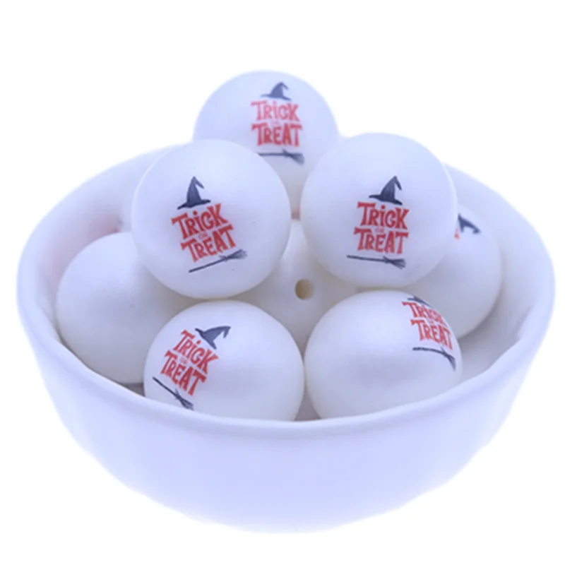 Wholesale 20mm Fashion Pearl Print Skull Acrylic Gumball Round Print Jewelry Loose Beads for Halloween Day