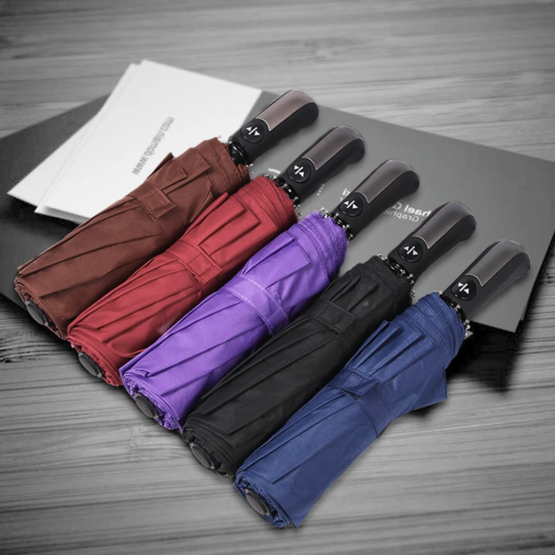 3 Folding Travel Umbrella Black Pongee Waterproof Auto Open and Closed Umbrella