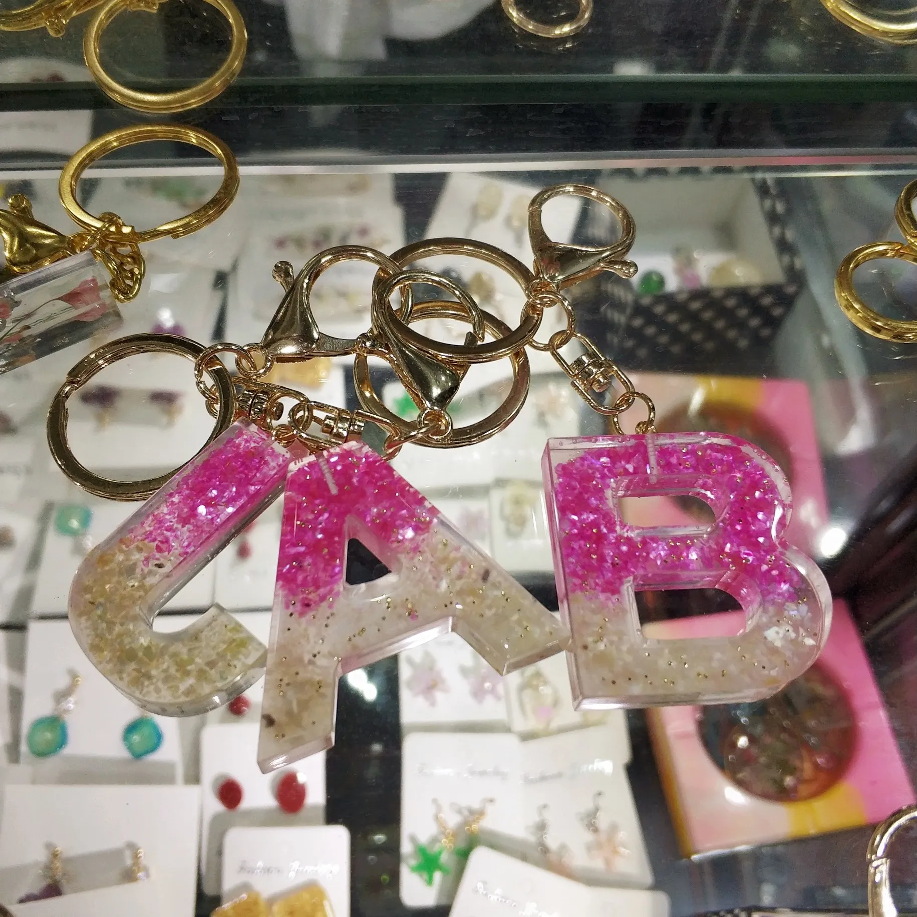 gold foil transparent clear keychain Wrist Strap pendant charm jewelry, Dried flower LED light keychain crystal flower round