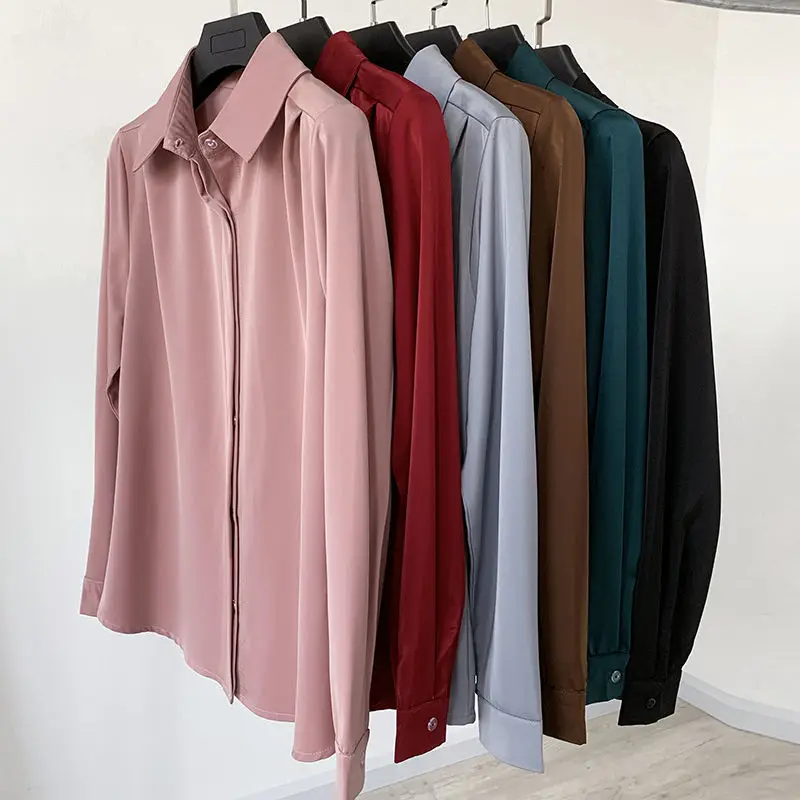 High-grade satin classic design shirt for women Spring and Autumn long sleeves fashion loose professional style shirt for women