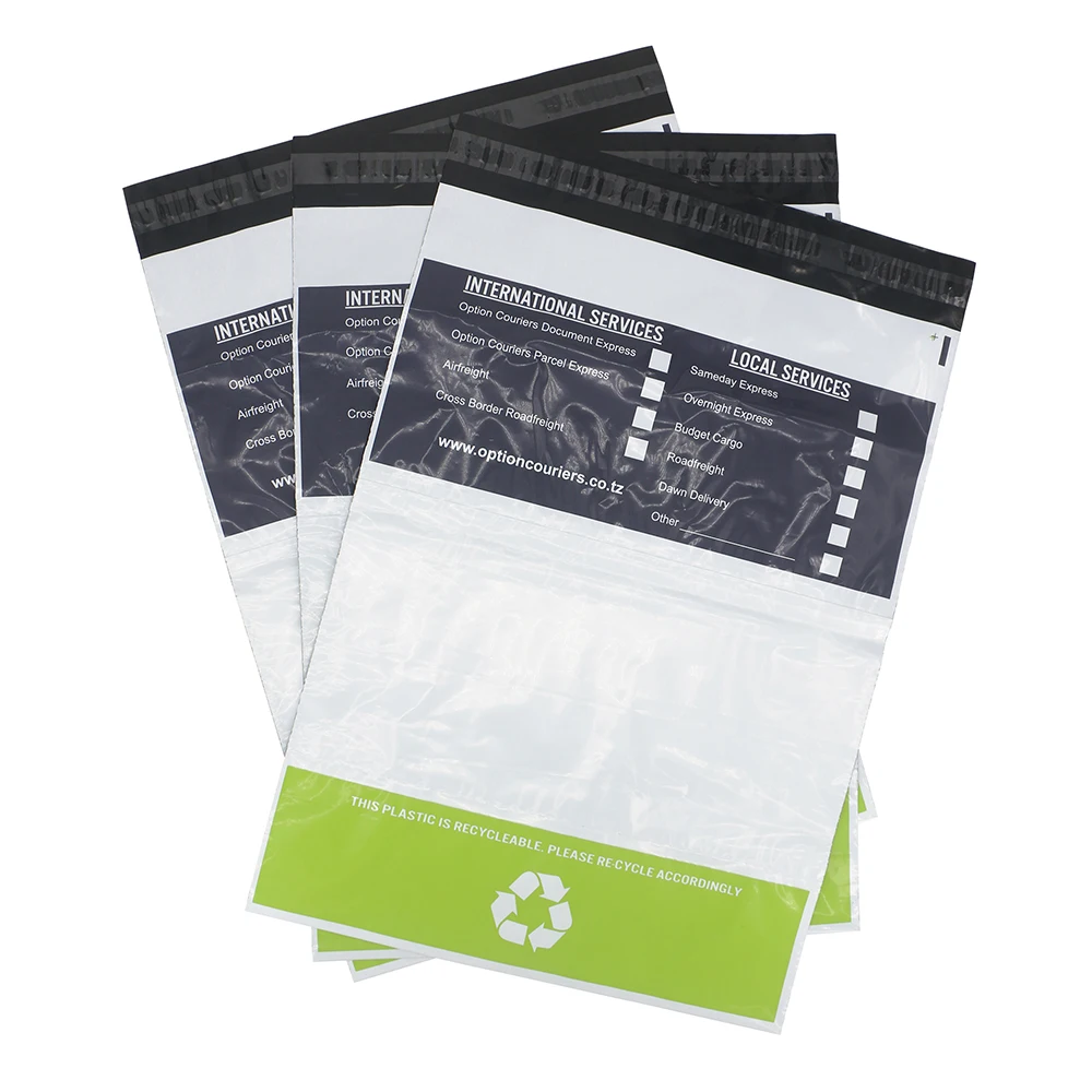 Custom  print dhl plastic mail bags with transparent clear pocket for invoice
