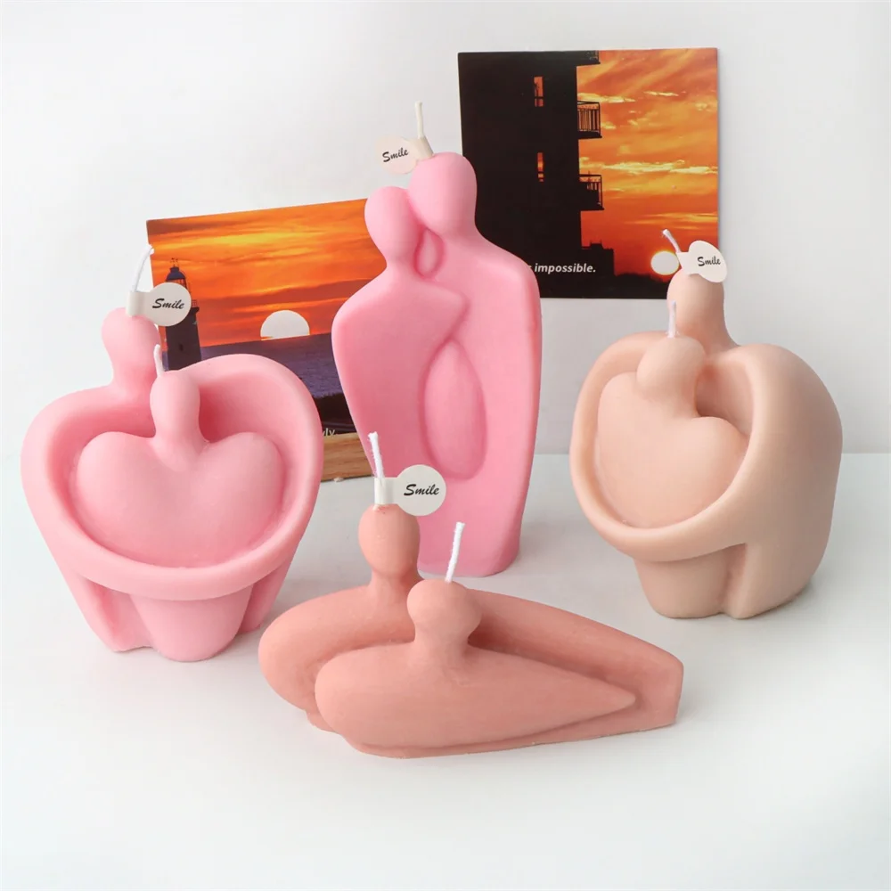 Simple Family Dad Mom Kid Hug Love Silicone Candle Mold Portrait Shape DIY Silicone Aroma Candle Wax Couple Hugging Mold
