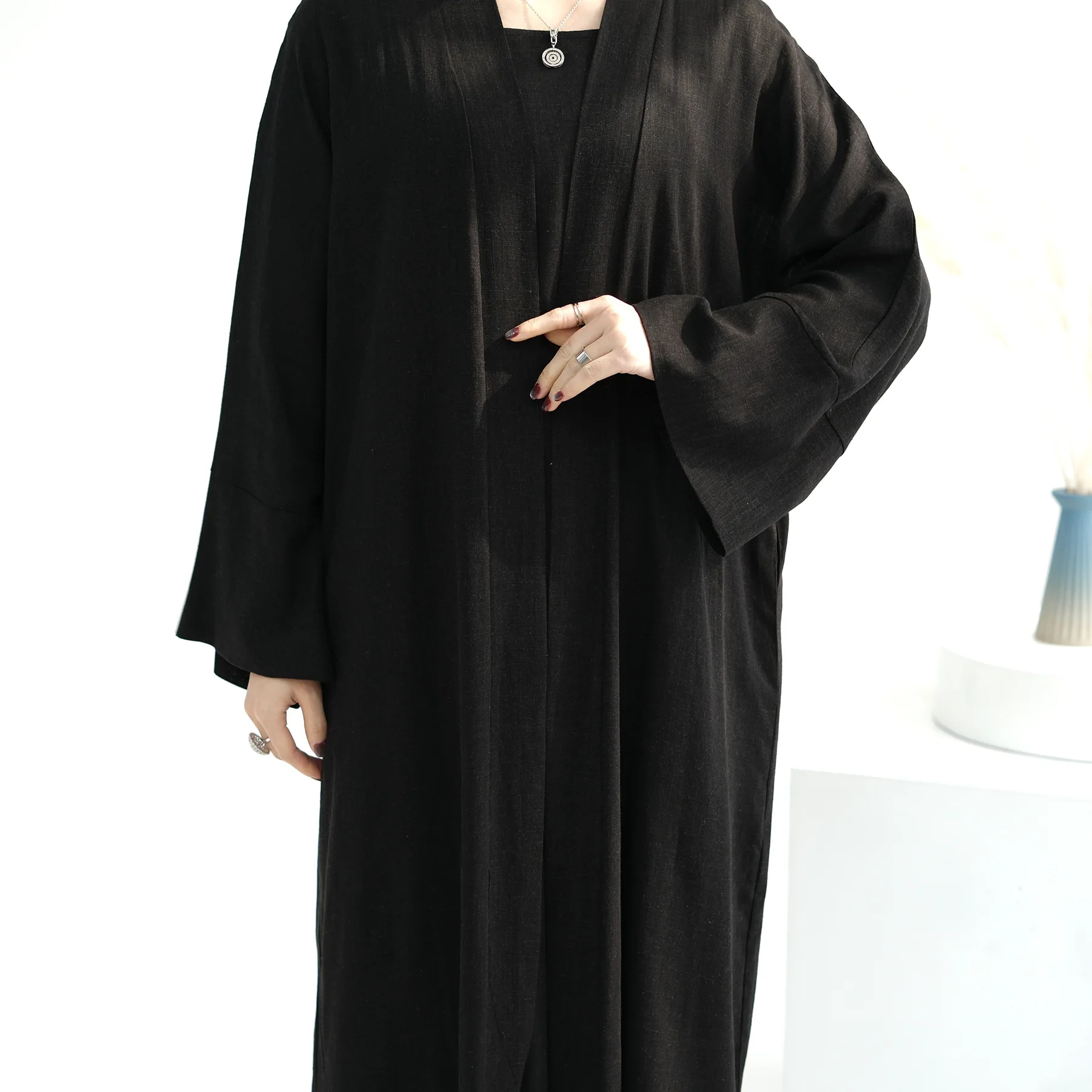 Abaya New Islamic Clothing Modest Premium Linen 2 Piece Abaya Set Abaya Women Muslim Dress Turkey Eid Collections