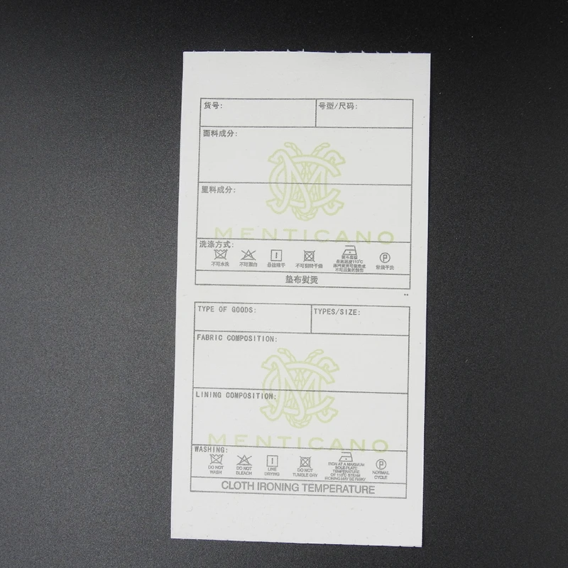 Factory Custom Screen Wash Care Tag Print clothing labels iron on neck labels for clothing brand
