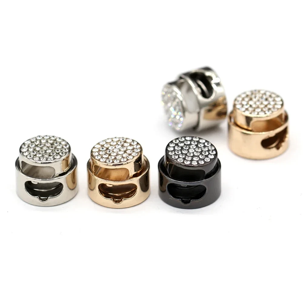 Replacement Hoodie Bag Jewelry Decoration Rhinestones Metal Shock Cord Rope Stopper Alloy Spring Buckles for Clothing