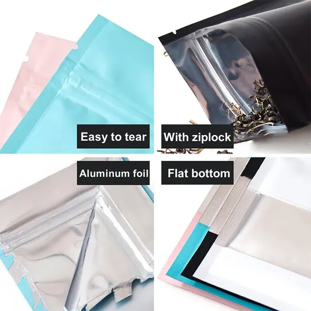 Matte Small 3 Sides Seal Flat Zipper Pouch Food Packaging Resealable Ziplcok Bag With Window For Candy Snack Tea Nuts