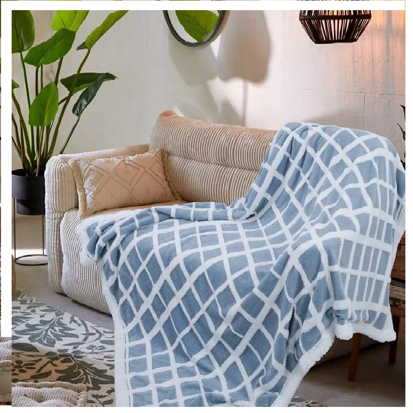 Шерстяное Одеяло розовое среднего размера двуспальное клетчатое текстурное плюшевое негабаритное жаккардовое светло-голубое пушистое теплое одеяло для