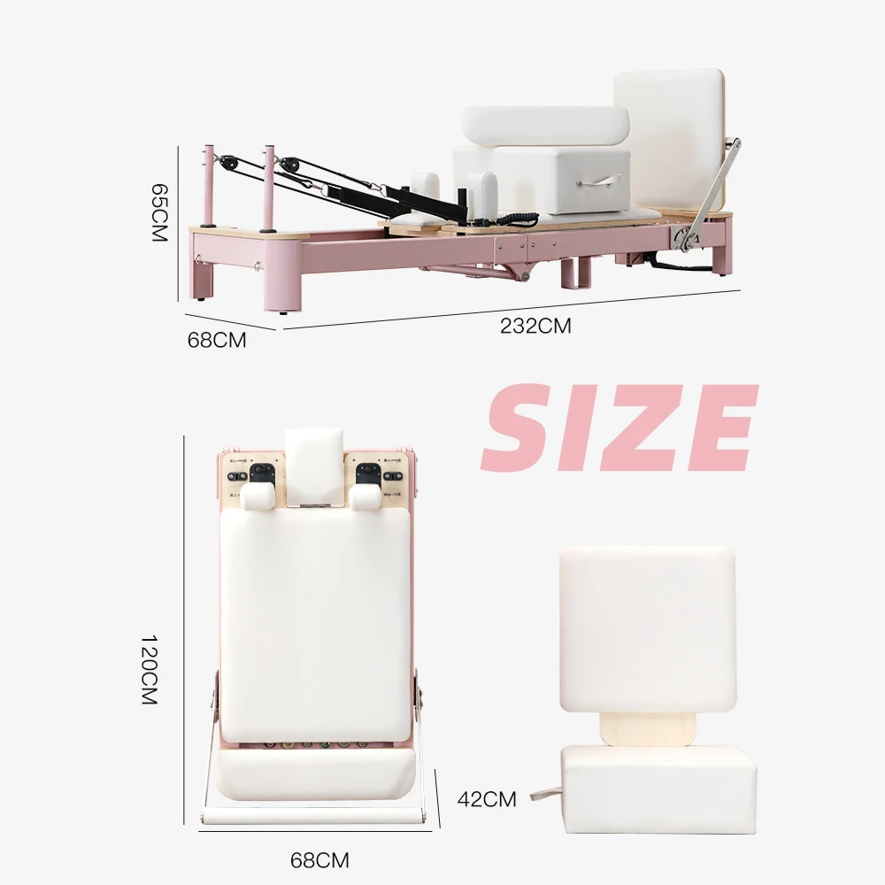 Commercial Custom Leather Color Logo Aluminum Folding Foldable Pilates Equipment Reformers Machine Core Bed for Home Studio Use