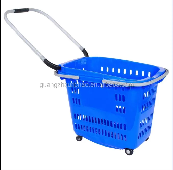Plastic Holding Hand Shopping Basket With Wheels
