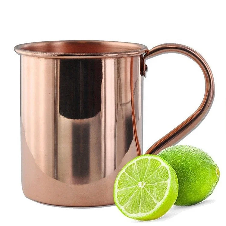 Wholesale 16oz Beer Vodka Copper Cup With Gold Plated Handle Classic Mirror Stainless Steel Round Hammered Moscow Mule Mug