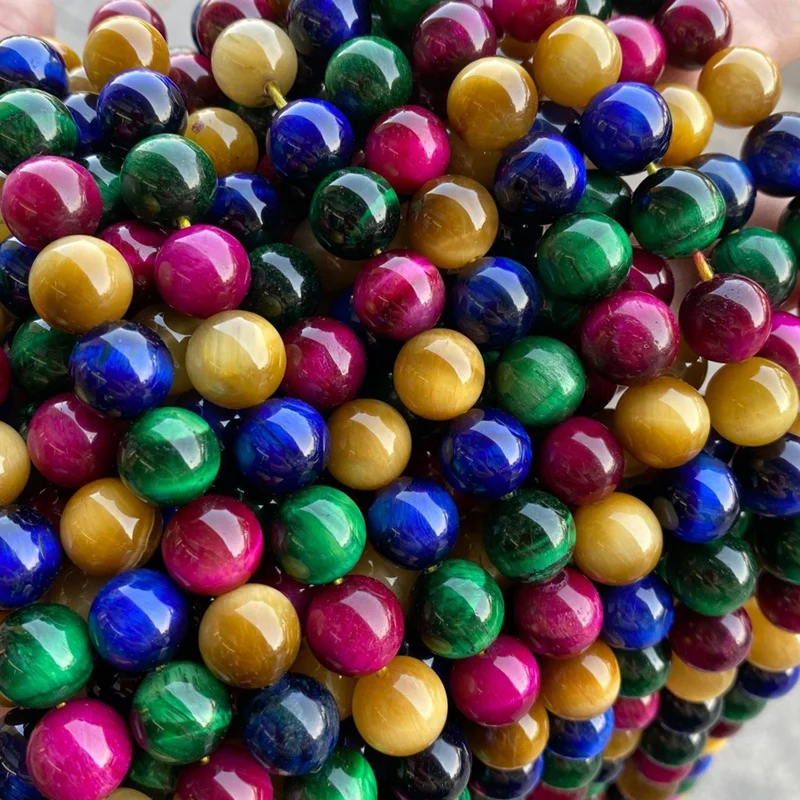 Wholesale natural gemstone 4/6/8/10/12/14mm mixed colors smooth round tiger eye stone loose beads for diy jewelry making