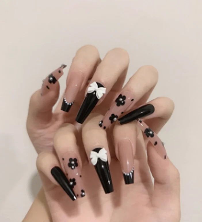 JP1200 24pcs/box Hand-made Ballerina High Quality Nail Design With Long Press On Nails With White butterfly