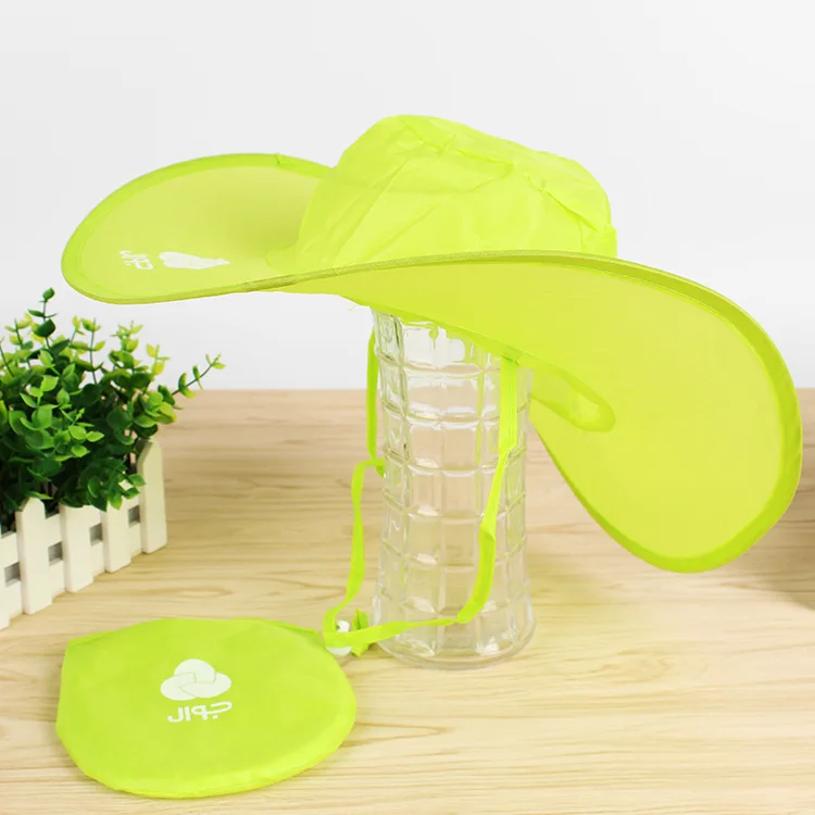 Custom polyester cowboy folding hat beach sun hat with pouch beach casual sun visor cap