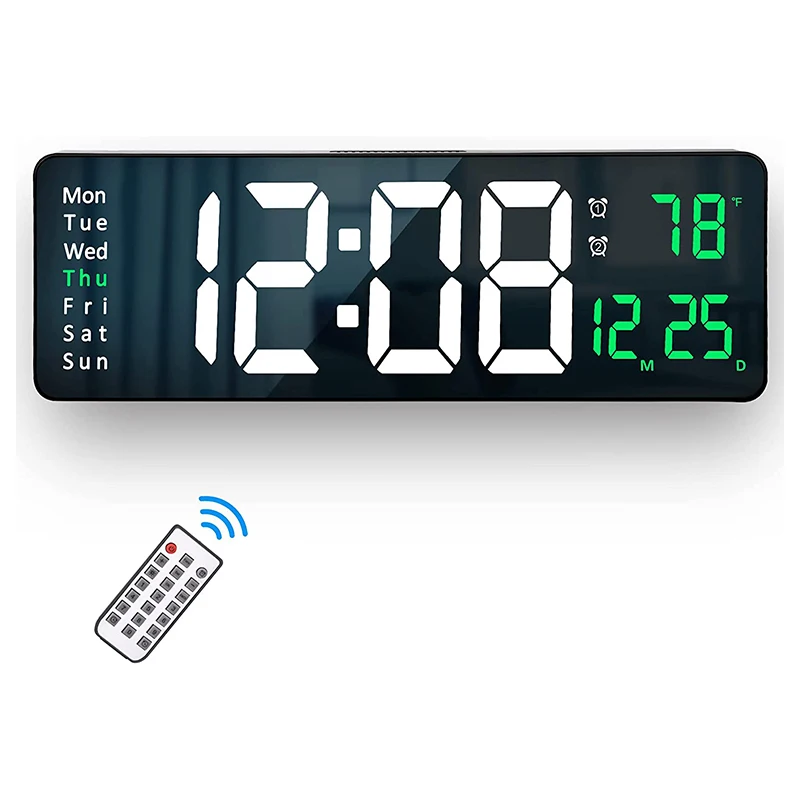 Digital Wall Clock Large Display  16.2 Inch  LED Digital Clock with Date Week Temperature with Remote Control Wall Clock Alarm