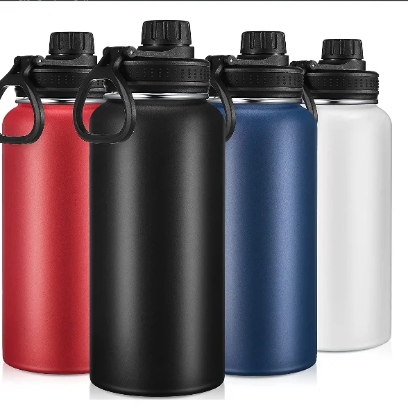 32 oz Stainless Steel Vacuum Wide Mouth Water Flask with Leakproof Lid Standard Metal Canteen with Wide Rotating Handle for Cam