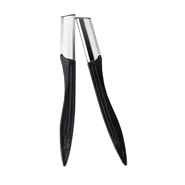 
Private Label Safety Round Black Eyebrow Trimmer Razor With Plastic Cover 