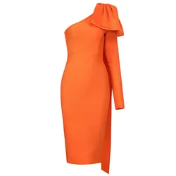 KI375 2022 New Spring Solid Bowknot Bandages Dresses For Women Evening One Shoulder Sexy Club Party Bodycon Dress