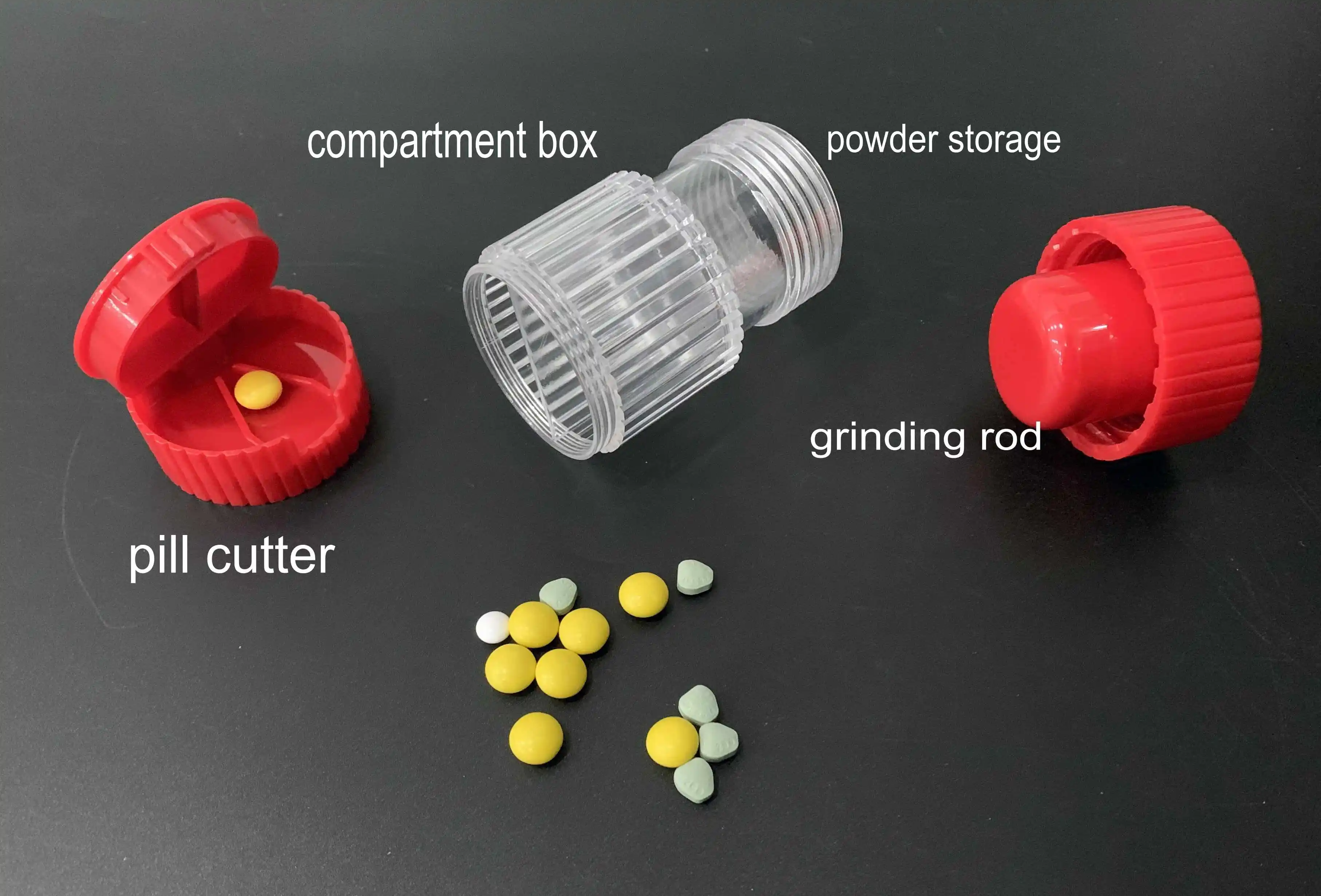 Travel 3 in 1 pill box with cutter and crusher tablet cutter pill crusher
