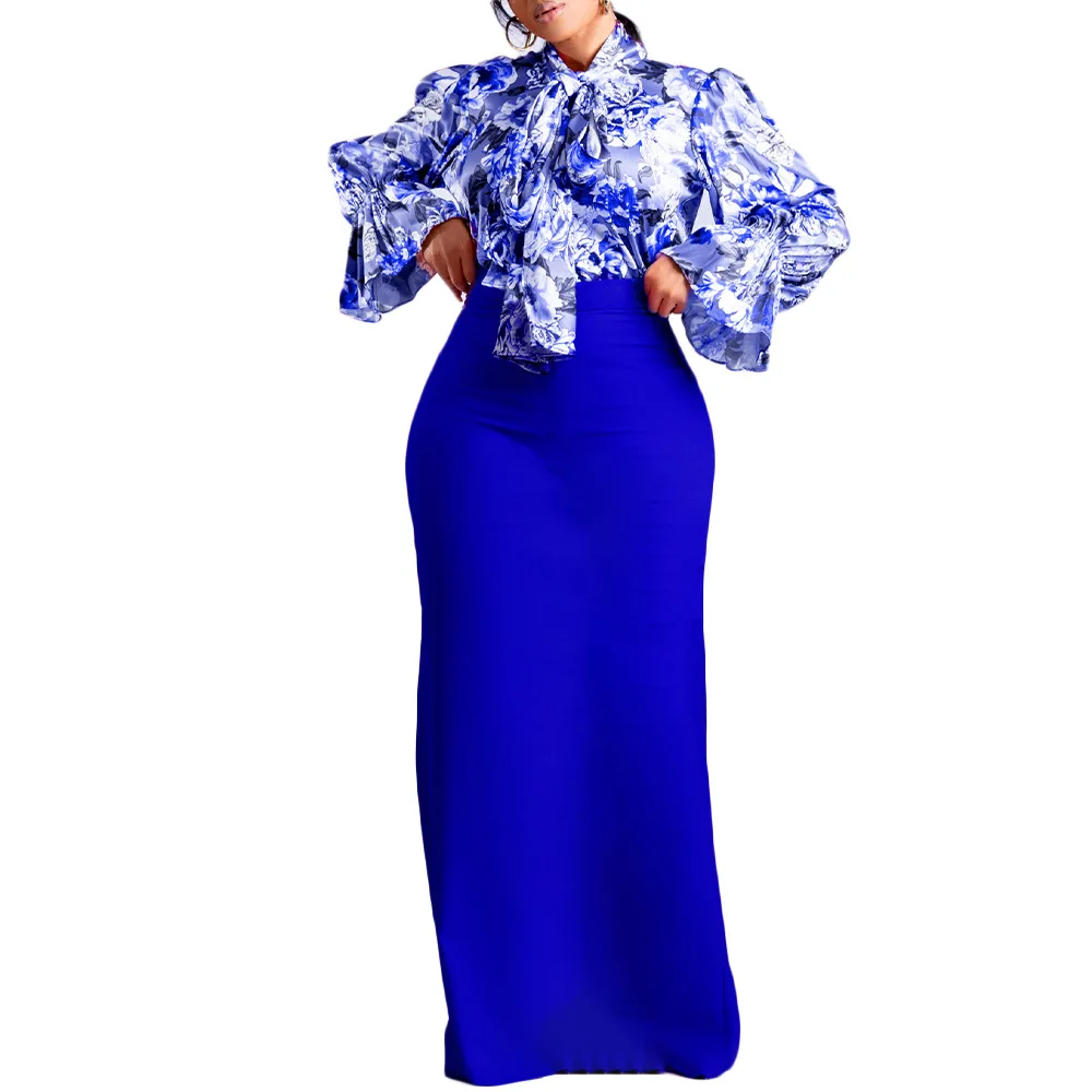 Most Popular Long Sleeve Gown Blue Dresses Custom Women African Clothing Church Dresses