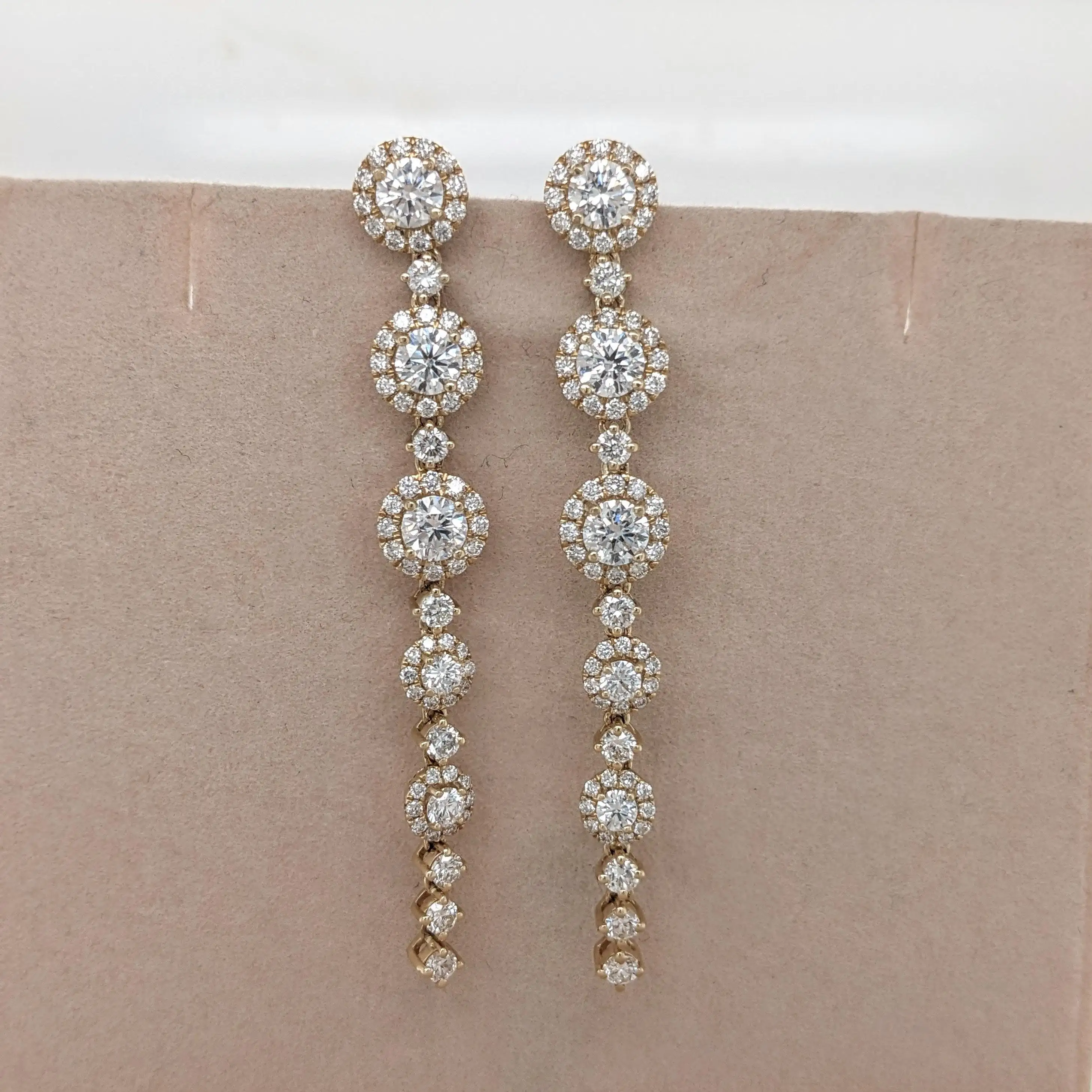 Natural Diamond Halo Dangle Earrings Solid 14k Yellow Gold Dangle Drop Earring