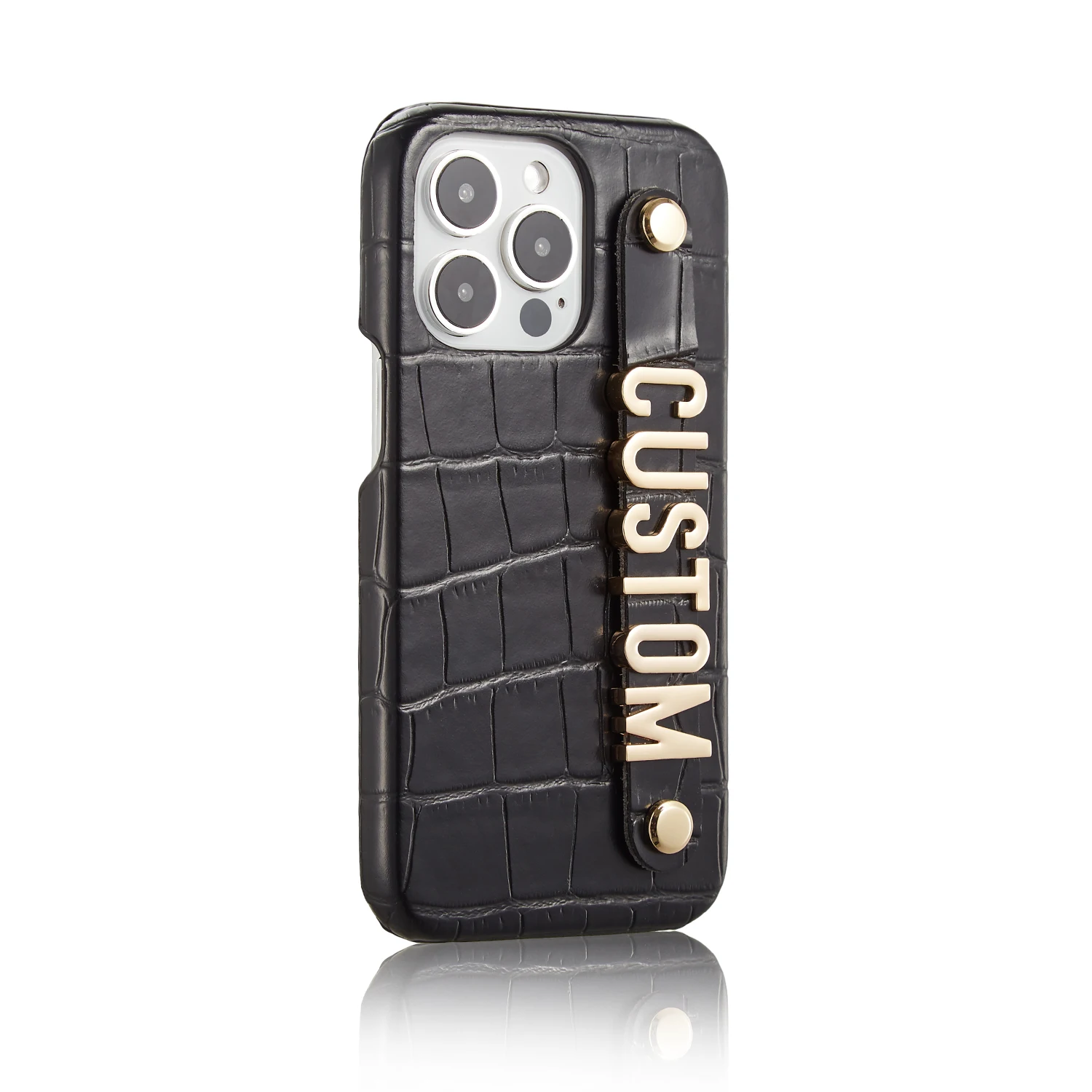 Holding Strap Metal Personalization Crocodile pattern Leather Phone Case For iPhone 11 12 13 14 Pro Max