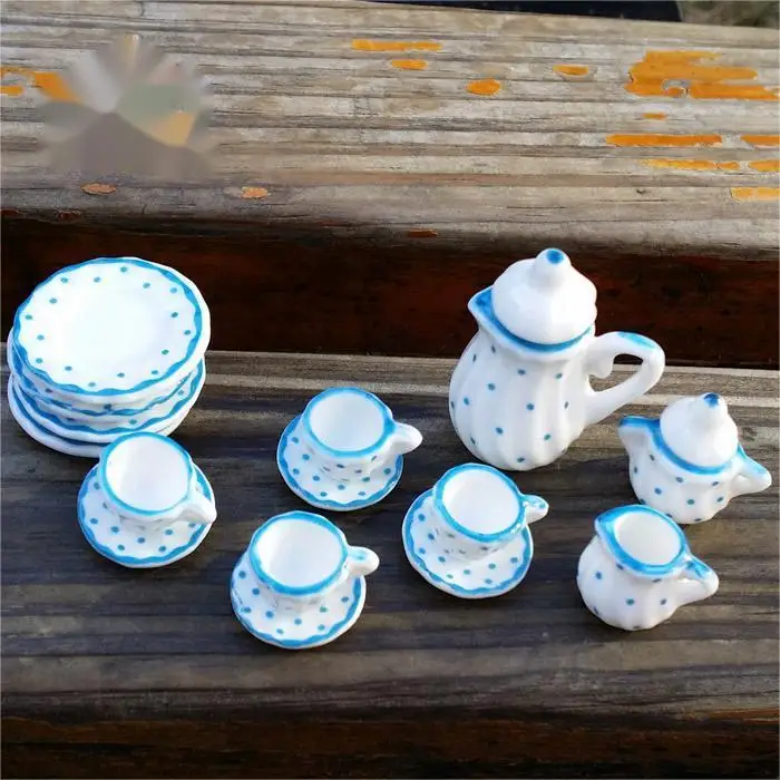 1:12 Doll House diy cottage Mini ceramic finished model Gift toys 15 tea set, dish set and cutlery set