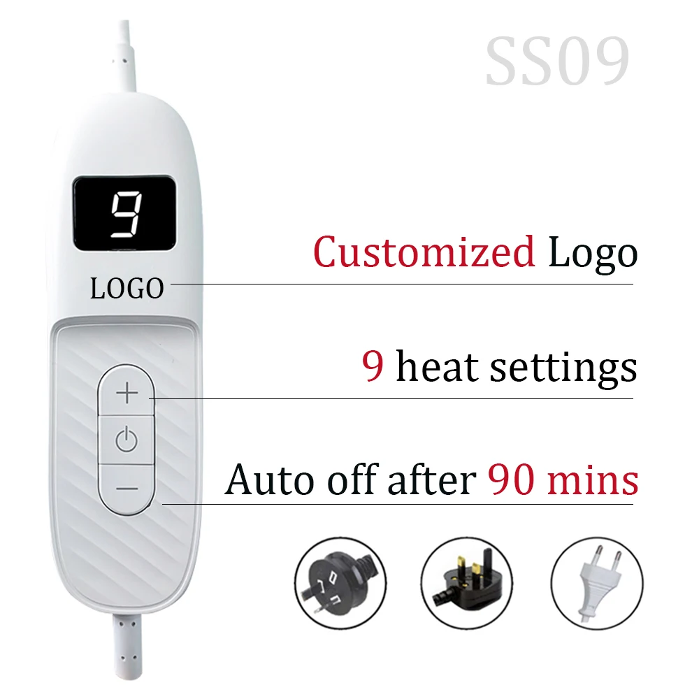 Flannel fleece 9 heat settings electric heated temperature controlled blanket