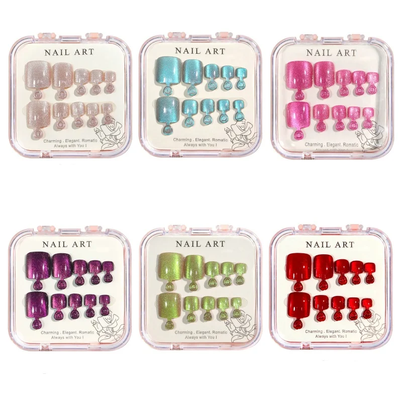 24pcs/box Crystal Cat Eye Shining Diamond Nail Patch Sparkling False Nail Press on Acrylic Handmade Nail Wearing
