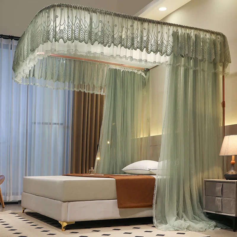 Mosquitero Princess Style Beautiful Lace Canopy Mesh Indoor Home Decoration Net King Queen Size Bed Square Shape Mosquito Net