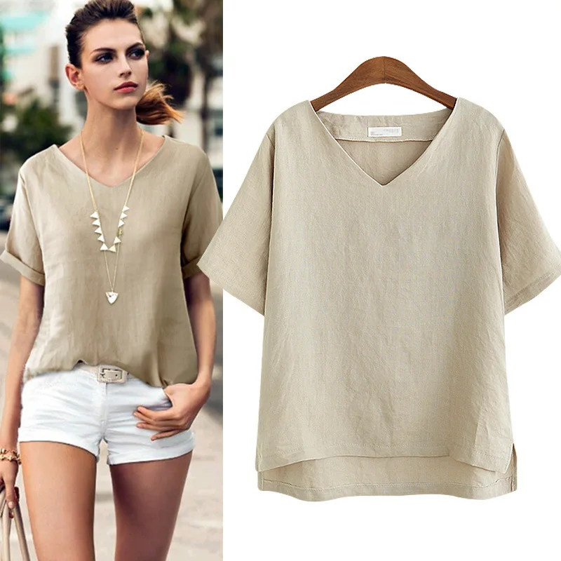 Wholesale Customized 100 Linen Soft Pure Cotton Embroidery Logo T shirt For Women
