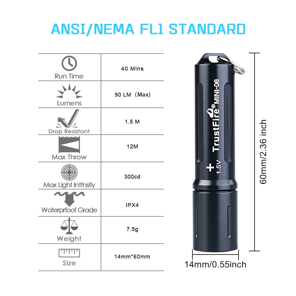 Aluminum alloy body hard oxidation 1.2V 900mAh battery 7.5g light weight mini torch light