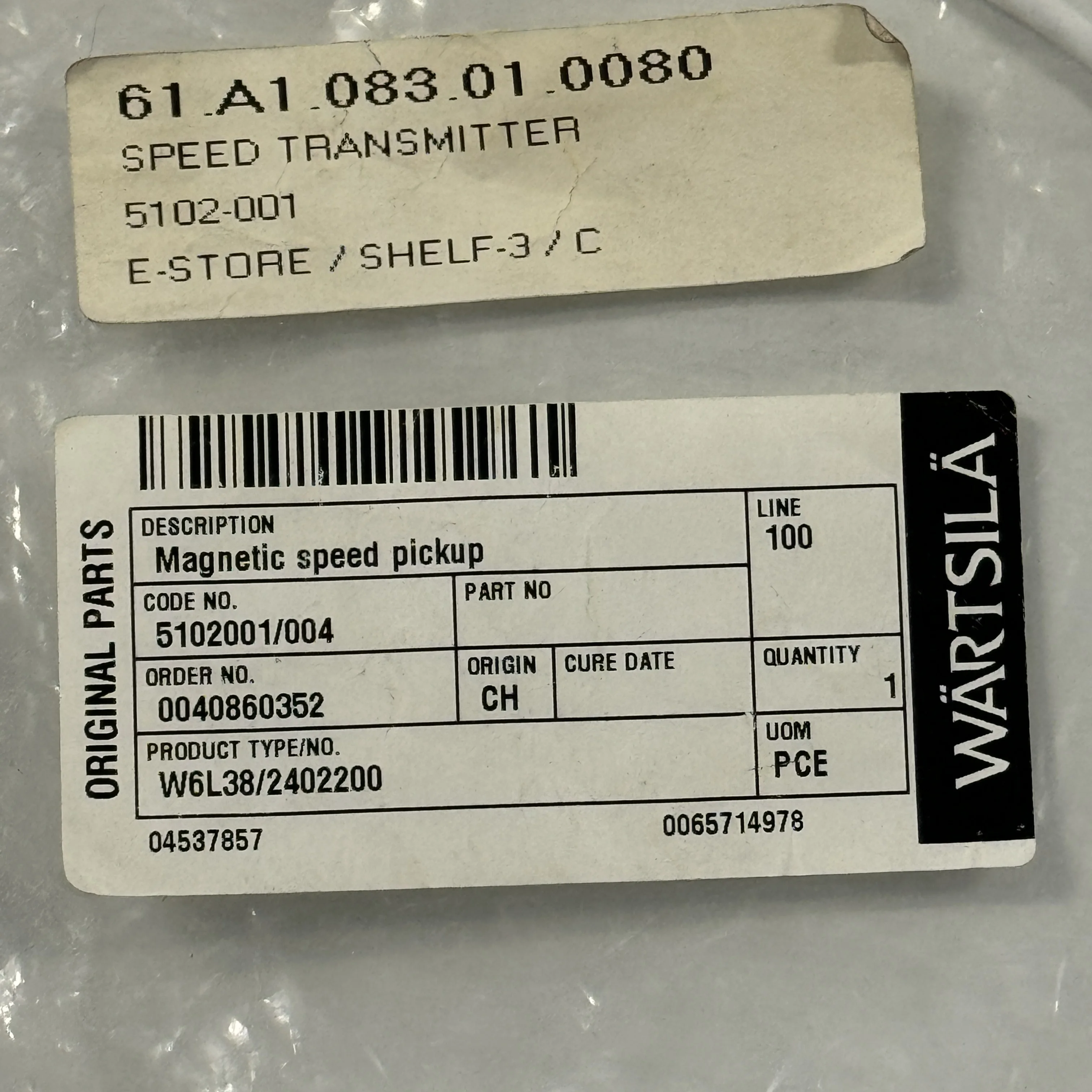 5102 001 передатчика скорости WARTSILA 61.A1.083.01.0080