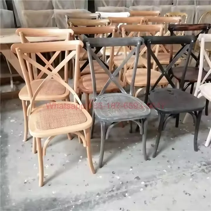 Wholesale Stackable Provincial French Antique Classic Vintage Oak Wood X Cross Back Chair Commercial Indoors Outdoor Banquet