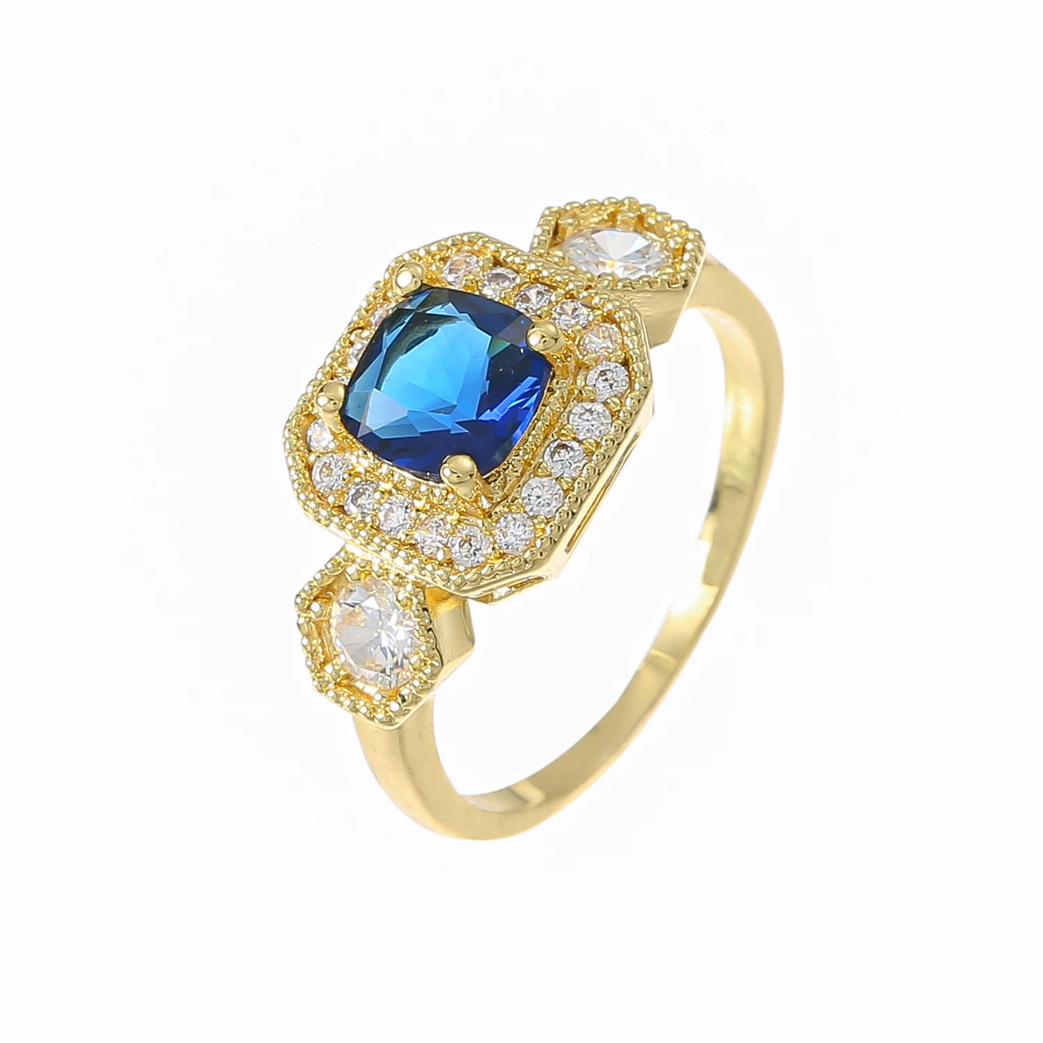 
Latest New Design Geometric Blue Sapphire Ring Gold Engagement Ring Diamond Women Jeweley Anniversary 