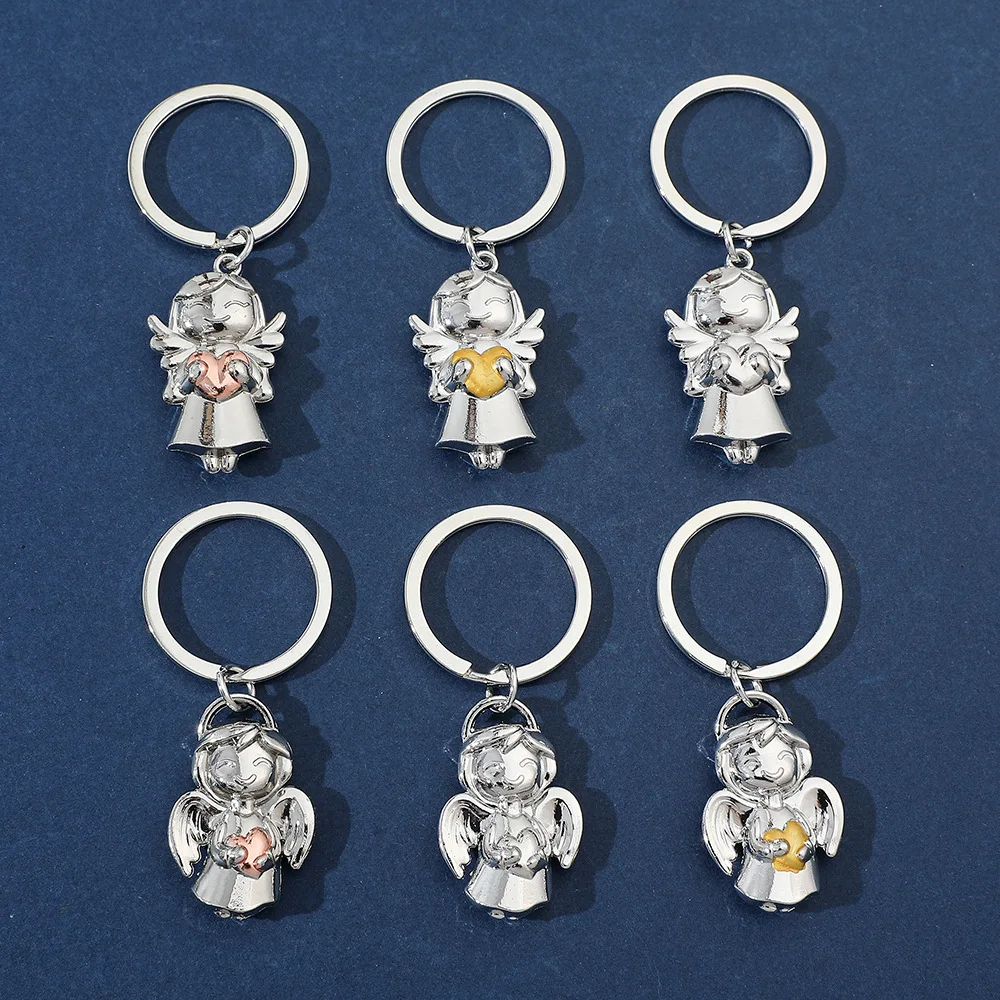 2024 Hot Selling Christmas Ornaments Cupid Cute Keychain For Girls Guardian Angel Wings Custom Metal Keychains Charms For Bags