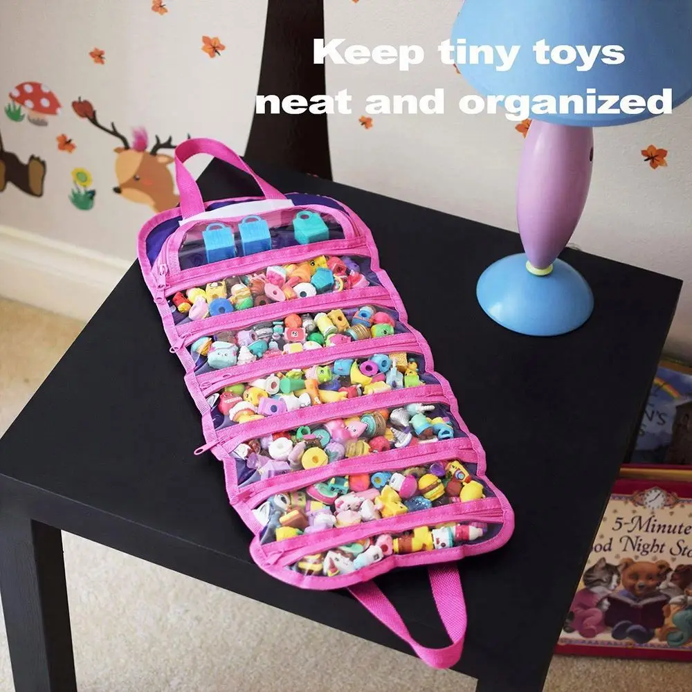 Purple Fabric Hanging Toy Storage Organizer Bag with 7 Packets for Kids