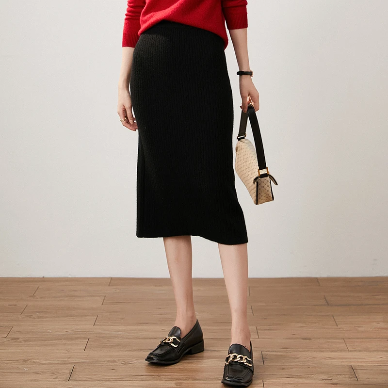 New Winter High-Waist Cashmere One-Step Over The Knee Dress Warm Knitted Half-Length